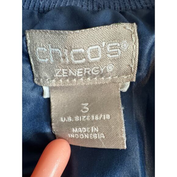 Chico's Zenergy jacket blue quilted knit cuffs & adjustable hemline  Sz 3 US XL - Picture 10 of 10